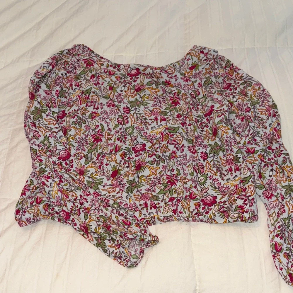LOFT Pink Multi Floral Puff-Sleeve Top